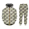 IFPD 3D Print Dollar Hoodies Funny Plus Size Men's Set Jacket And Jogger Pants Paper Money Puzzle Survêtement Pull Home Suit X0909