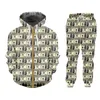 IFPD 3D Print Dollar Hoodies Funny Plus Size Men's Set Jacket And Jogger Pants Paper Money Puzzle Tracksuit Pullover Home Suit X0909