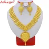 Adixyn India Long Necklace/Earrings Jewelry Set For Women/Girls Gold Color/Brass African/Ethiopian/Dubai Party Gifts N09277 H1022