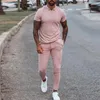 Men's Tracksuits Fashion 2 Piece Set For Men Short Sleeve Tops And Drawstring Pants Suits Mens Clothes Casual Solid Outfit 2021 Summer Stree