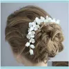 Jewelryporcelain Flower Bridal Long Comb Aessory Handgjorda kvinnor Krona Fashion Hair Jewelry For Wedding Prom Drop Delivery 2021 AZQTG