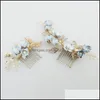 Clipes de cabelo Barrettes 4pcs clipe de flor azul pinos de p￩rolas baile de casamento folhas folhas de j￳ias entrega de cocar de j￳ias
