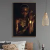 African Woman Plakaty i drukowanie czarnych i złotych kobiet Malarstwo olejne na ścianie Modern Art Canvas Picture do salonu cuadros288L