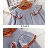 Coreano niño niñas algodón lino 2 unids ropa conjunto volantes niños manga larga traje casual para niños 210529