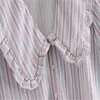 Za sommar randig rosa skjorta kvinnor kort puff ärm peter pan krage topp kvinna mode framknapp vintage blus 210602