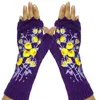 Cinco dedos luvas moda mulheres quentes de tricô de dedos inverno inverno flor artesanal bordado várias cores