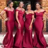 Dark Red Satin Bridesmaid Dresses Off The Shoulder Mermaid Plus Size African Floor Length Maid Of Honor Gown For Country Wedding Vestidos Designer
