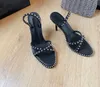 Sandales à talons hauts pour femmes de créateurs européens et américains 10cm sangle croisée semelle en cuir cerclée de perles en métal 35-42