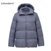 Schinteon Light Down Jacket 90% White Duck Coat Casual Loose Winter Warm Outwear with Hood High Quality 9 Colors 210923