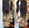 20 "Human Falisty Kręcone Ombre Wrap wokół Pony Ogon Clip In Hair Extensions Hairpieces Brown Ombre Honey Blonde Virgin Hair Ponytail 120g