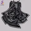 Bysifa | Nova marca mulheres 100% lenço de seda xaile preto branco listrado lenços quadrados 70 * 70cm primavera outono moda mulheres lenço
