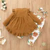 Dzieci Ustawia Odzież Dziewczyny Floral Stroje Dzieci Latające Rękaw Sukienka Topy + Kwiat Druku Spodnie + Pałąk 3 sztuk / Zestaw Wiosna Jesień Moda Butique Baby Odzież