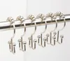 Double Shower Curtain Hooks Rings Nickel Satin Premium Rust Resistant Stainless Steel Metal Hook Roller Balls Glide on Shower Rods XB1