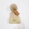 Designer Fur Pom Poms Kid Hat Print Patroon Winter Hoeden Voor Vrouwen Caps Kinderen Effen Kleur Gebreide Mutsen GLB