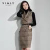 Vimly Autumn Winter Women Plaid Stripe Woolen Dress Elegant OL Style Sleeveless Double Breasted Lapel Female Dress 99305 201008