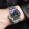 LIGE Design Top Märke Sapphire GMT Klocka Rostfritt Stål Män Automatisk Klocka 100m Vattentät Sport Mekanisk Klocka Reloj Hombre 210527