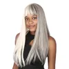 Parrucca sintetica diritta bianco-grigiastro da 24 pollici con frangia Parrucche di capelli umani di simulazione per parrucche di donne bianche e nere JC0008X