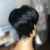 Perucas de cabelo curto com corte curto pixie bob 150% densidade, nenhum, cor marrom/preto, perucas de cabelo humano para mulheres negras