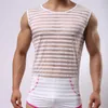 Heren Tank Tops Top Fitness Kleding Mannen Bodybuilding Transparant Gestreept Gym Ondergoed Musculatie Ropa Hombre Vest Sleevele269V