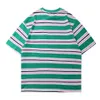 Amor Coração Bordado Stripe Camisetas Homens Mulheres Verão Oversized Men's T-Shirt Streetwear Tshirt Homem 210603