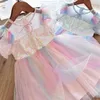 Liten Princess Party Dress For Girls Sequined Evening Gown Girls Födelsedag Klänning Kristall Fashion 3-8T Kids Casual Holiday Wear Q0716