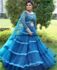 Formaler vestido de fiesta de boda blå indiska kvällsklänningar för kvinnor applique två stycken prom klänning med wrap fas kaftan