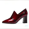 Elbise Ayakkabıları 2022 Sonbahar Kadın Yüksek Topuklu kadın Pompaları Yumuşak Patent Deri Ayakkabı Kalın Topuk Moda Sivri Burun Derin Siyah Şarap-Kırmızı