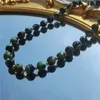 Halsreifen Mode einfache handgemachte Perlen dunkelgrünen Stein kurze Halskette feminines Temperament Morr22