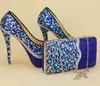 Chaussures Habillées Bleu Royal Multicolore Cristal Mariage Avec Macthing Sacs Dames Mode Et Sac Ensemble Haute Plate-Forme Femme
