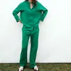 TRAF女性のファッションサイドポケットルースワイドレッグパンツヴィンテージ高弾性ウエストドローストリング女性ズボンストリートウェア211112