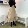 Faldas Mujer Moda Automne Coréen Chic Mince Taille Haute Jupes Plissées Femmes Volants Irréguliers Blanc Gris Maxi Jupe Vintage Lâche 210309