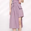 [EAM] Высокая талия Фиолетовая плиссированная повязка темперамент асимметричный полутудный юбка женщин мода весна осень JH35114 210708