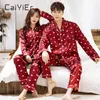 CAIYIER 2020 Winter Couple Pajamas Set Silk Loves Print Long Sleeve Sleepwear Men & Women Casual Big Size Lovers Nightwear M-5XL X0526