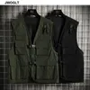 Outono Militar Vest Colete Masculino com muitos Bolsos Homens Sem Mangas Jaqueta Preto Exército Verde Waistcoat Outwear 210528