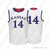 Barato personalizado Kansas Jayhawks NCAA # 14 Jersey de baloncesto blanco Personalidad costura personalizada cualquier nombre número XS-5XL