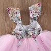 0-5Y Toddler Kid Girls Princess Dress Floral Lace Tulle Wedding Birthday Party Tutu Dress Pageant Children Clothing Kid Costumes Q0716