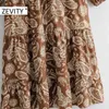 Zevenity Herfst Dames Vintage Cashew Floral Print Midi Shirt Jurk Dames Chique Bow Lange Mouw Casual Plooid Ruches Vestido DS4549 210603