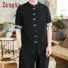 Zongke 여름 캐주얼 짧은 소매 셔츠 남성 중국어 스타일 면화 린넨 하프 남성 의류 브랜드 M-5XL 210721