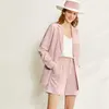 Minimalism Sping Sommar Fashion Set Kvinnor Lapel Coat High Waist Causal Pant Chiffon Shorts For Office Ladies 1050 210527