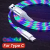 Micro USB Tipo C Telefono Glowing Cavo di ricarica rapido per tipo C per Huawei Xiaomi Sumsung Flow Light LED 3A Cavo di ricarica veloce