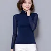 섹시한 메쉬 탑 블라우스 여성 Turtleneck 긴 소매 탑스 탄력성 블랙 셔츠 Silm Blusas Mujer de Moda 캐주얼 셔츠 새로운 210315