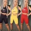 Yaz Kadın Eşofman Karikatür Mektup Baskı Kısa Kollu T-shirt + Şort İki Adet Jogging Yapan Setleri Yoga Kıyafetler Spor Giysileri Artı Boyutu 610