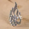 Cluster Rings S925 Silver Jewelry Vintage Thai Hollow Peacock Inlaid Maxey Stone Lady Open Ring