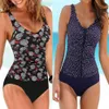 Vintage Swimsuit Kobiety Stroje Kąpielowe Odchudzanie Push Up Garnitur Ruched Tummy Control Swimming Beachwear XXL 210625
