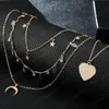 Mode Multilayer Stern Halsketten Gold Herz Anhänger Legierung Charme Liebe Halskette Für Frauen Schmuck Geburtstag Geschenk