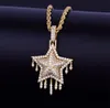 14K Gold Plated Icy Lab Diamond Star Drip Pendant Men Women with 24quot Rope Chain Necklace Silver Gold Color Zircon Hip Hop Jew6882505