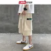 LAPPSTER Men Ins Korean Fashions Cargo Shorts Summer Black Pocket Multifunction Cropped Trousers Streetwear Sweatshorts 5XL 210714