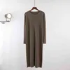 Long Knit Oversized Women Maxi Sweater Straight Dress Warm o neck Loose Tunic Dress High Street Baggy Midi Pullover Dresses Y1204