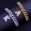 Stonefans Hip Hop Miami Cuban Link Bracelet Braccialetto Iced Out Lettera per le donne Bling Baguette Lettera Braccialetto A-Z Iniziali Jewlery 220210