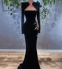 2022 плюс размер арабский арабский ASO EBI Black Mermaid Sexy выпускные платья кружева из бисера кристаллы вечером формальная вечеринка второй прием дня рождения платья ZJ111